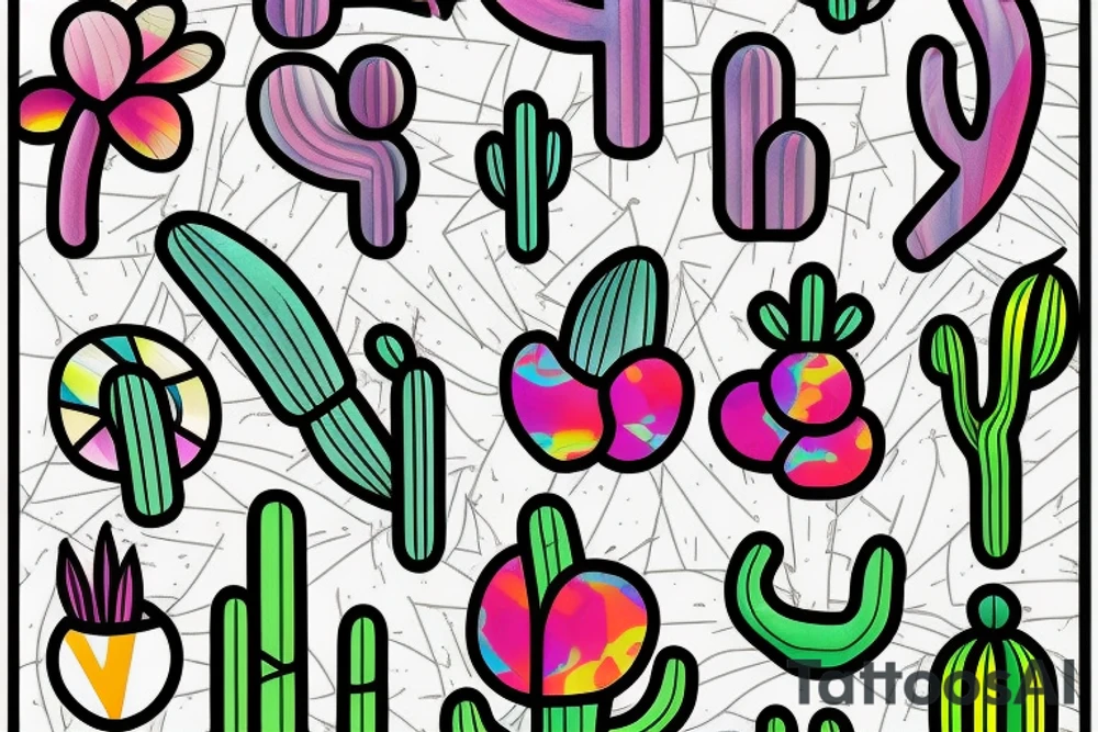Stained glass cactus tattoo idea