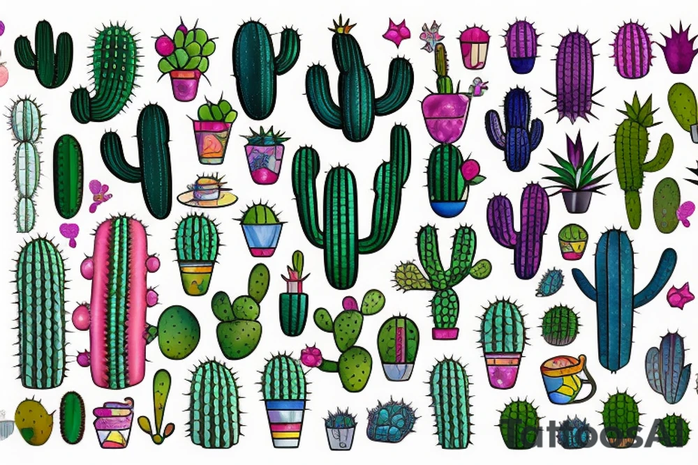 Stained glass cactus tattoo idea