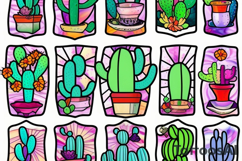 Stained glass cactus tattoo idea