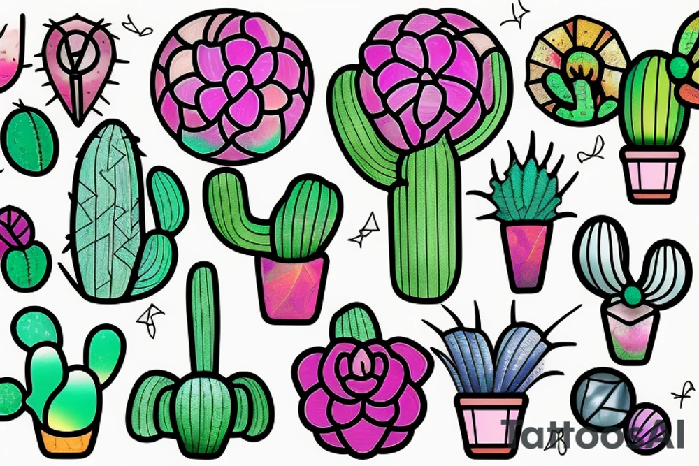 Stained glass cactus tattoo idea