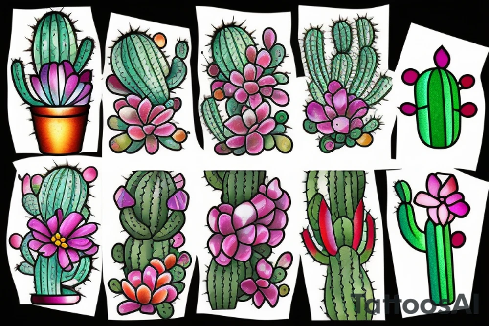 Stained glass cactus tattoo idea