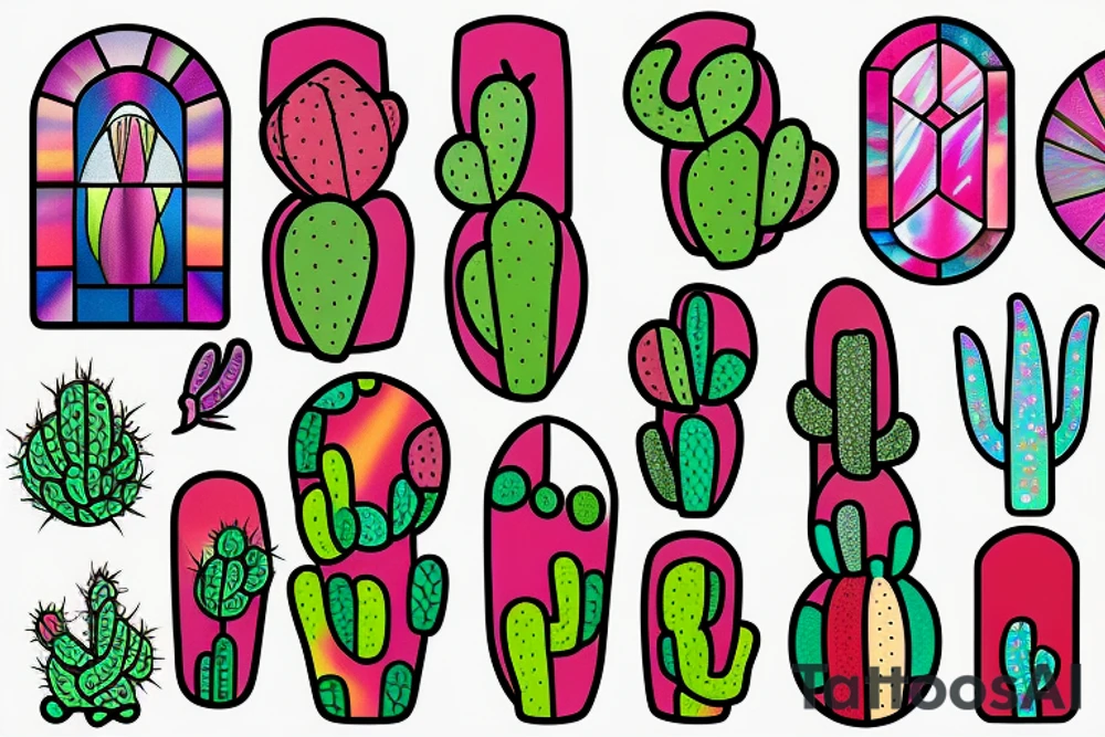 Stained glass cactus tattoo idea