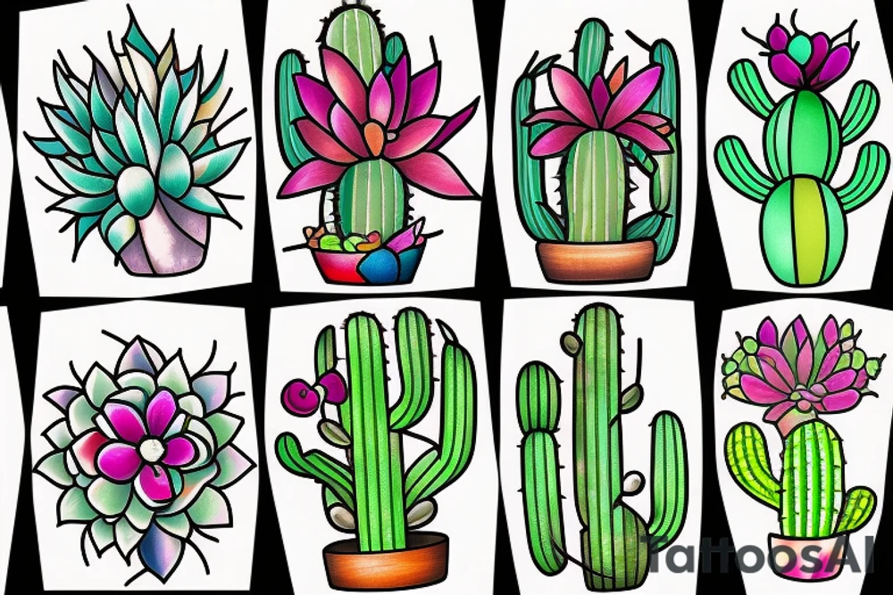 Stained glass cactus tattoo idea