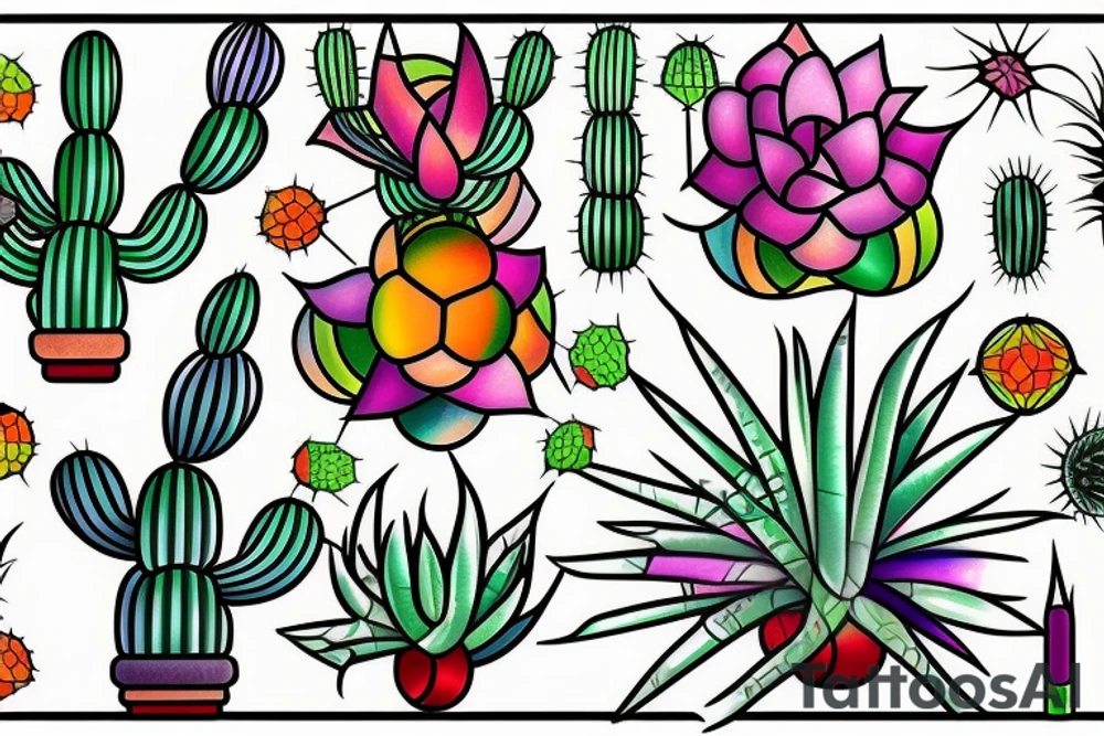 Stained glass cactus tattoo idea