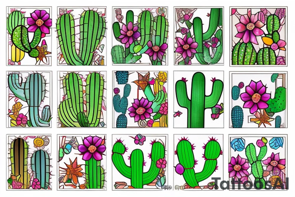 Stained glass cactus tattoo idea