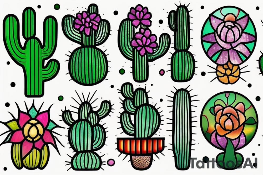 Stained glass cactus tattoo idea