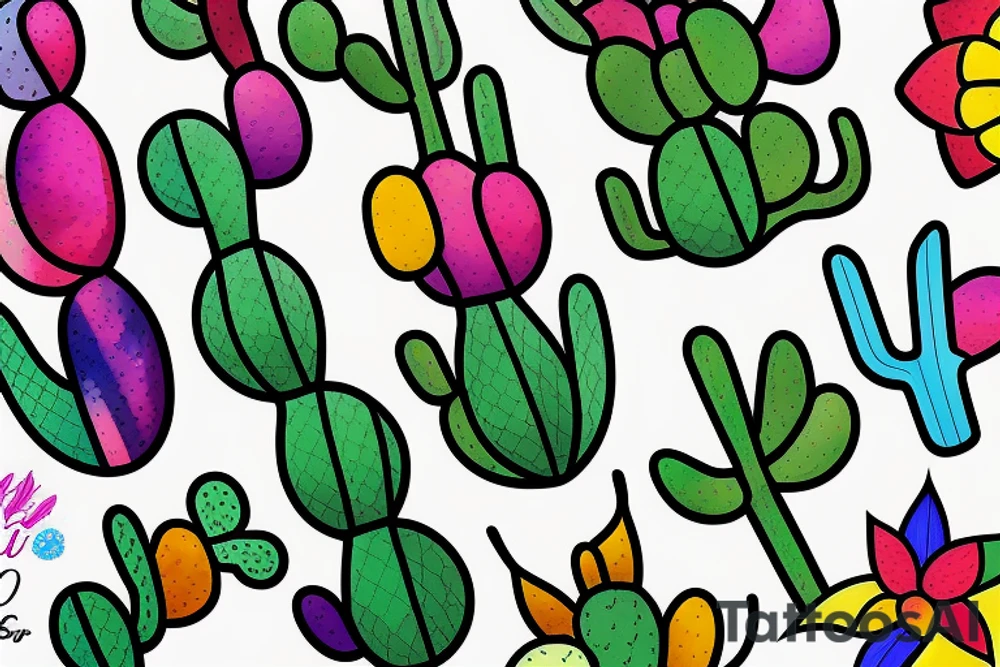 Stained glass cactus tattoo idea
