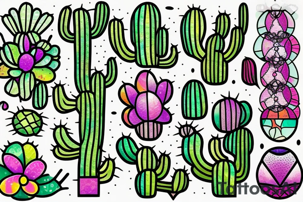 Stained glass cactus tattoo idea