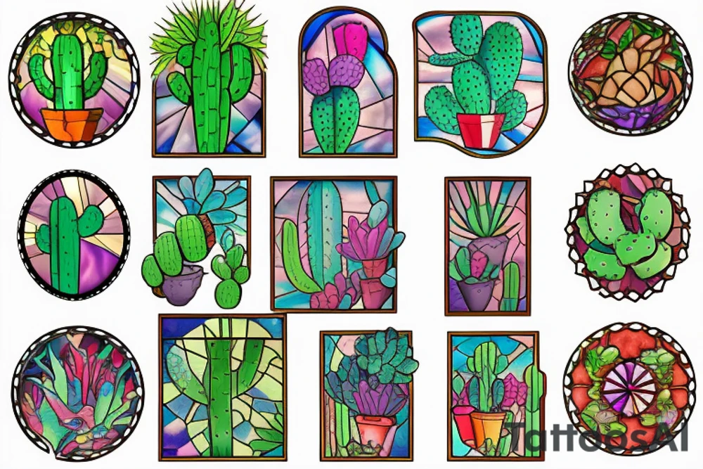 Stained glass cactus tattoo idea