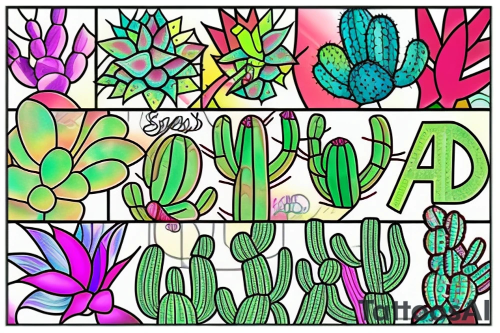 Stained glass cactus tattoo idea