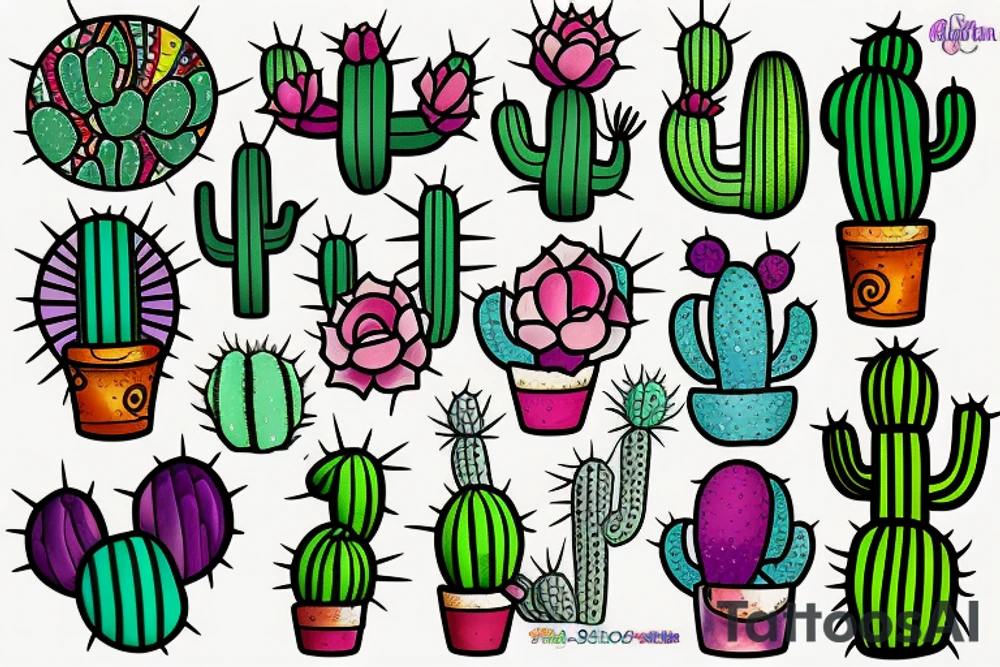 Stained glass cactus tattoo idea