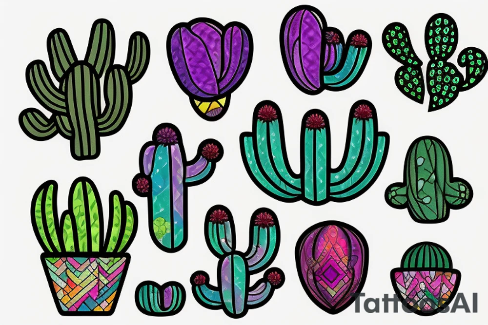 Stained glass cactus tattoo idea