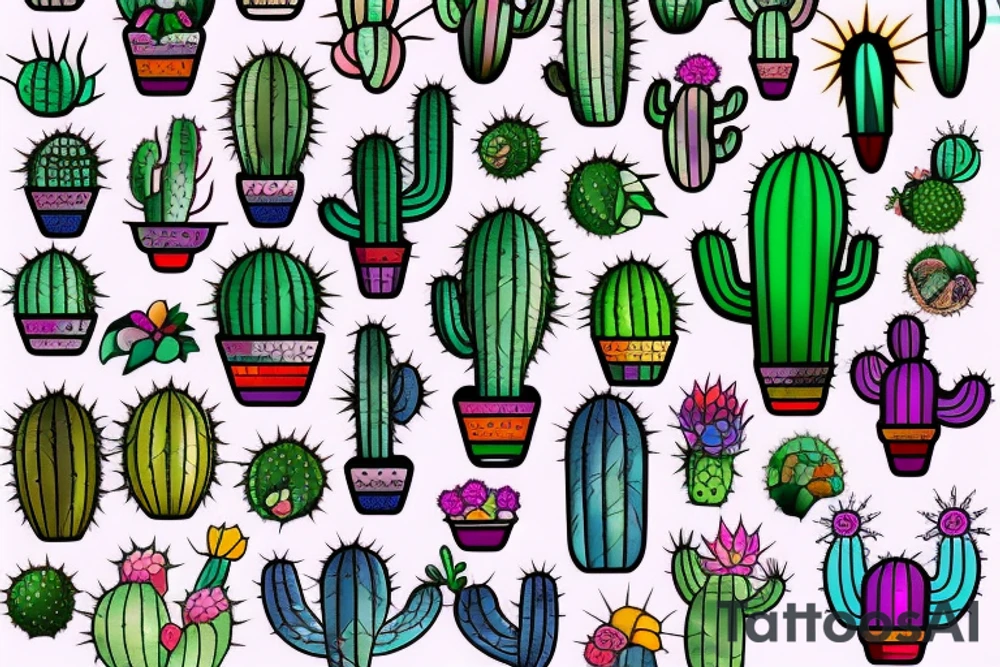 Stained glass cactus tattoo idea