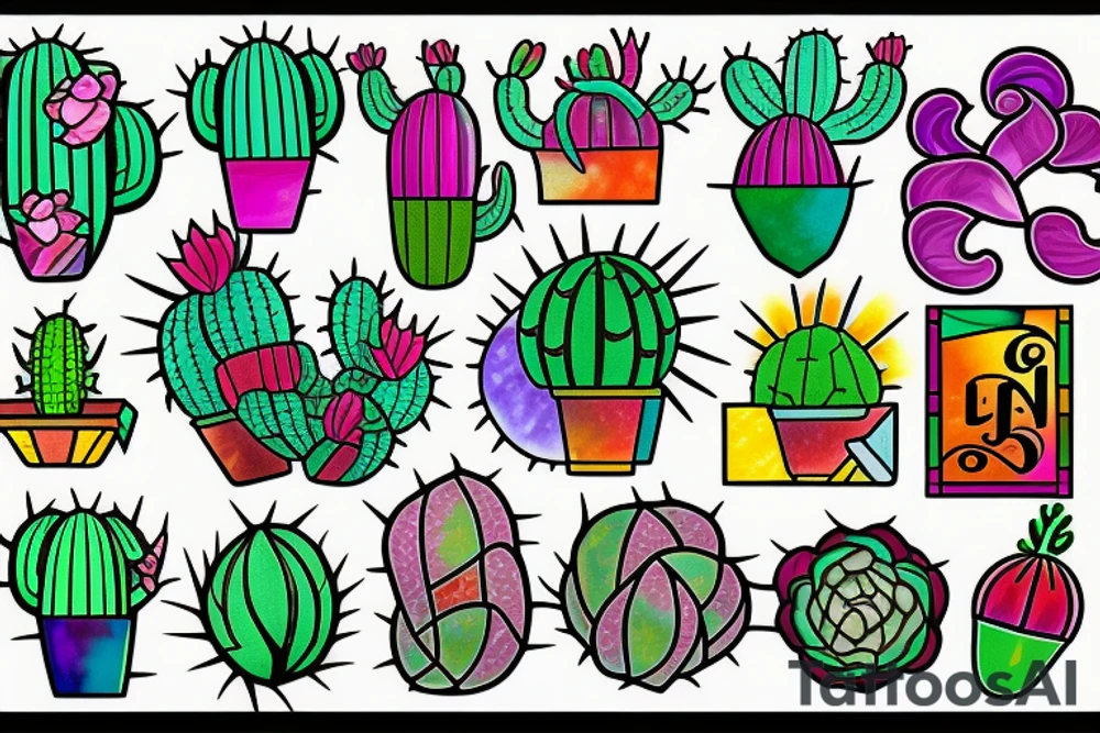 Stained glass cactus tattoo idea