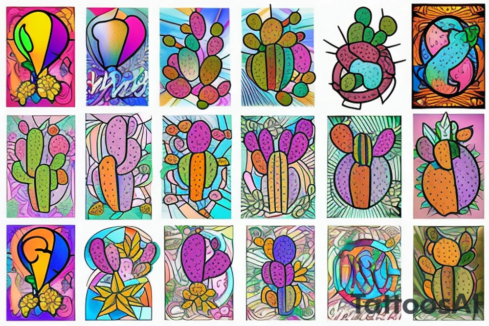 Stained glass cactus tattoo idea