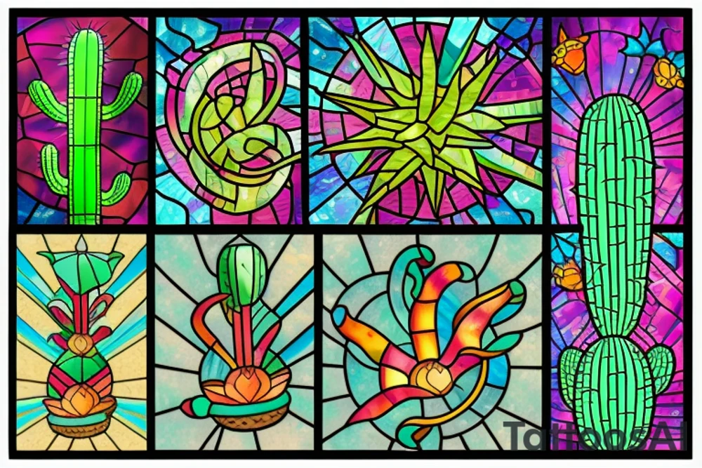 Stained glass cactus tattoo idea