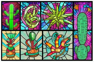 Stained glass cactus tattoo idea