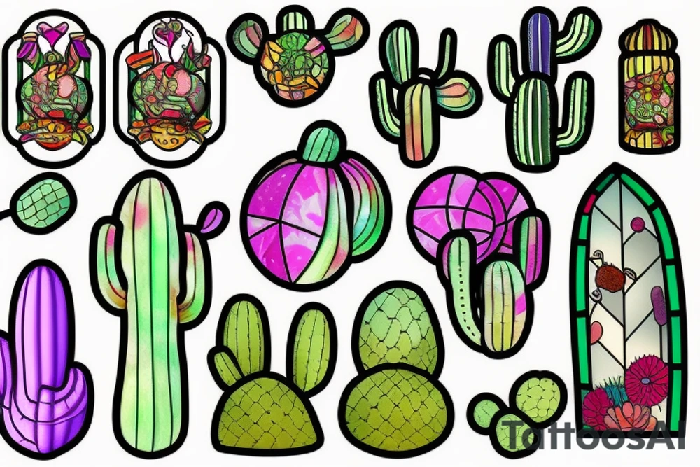 Stained glass cactus tattoo idea
