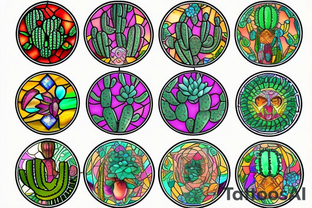 Stained glass cactus tattoo idea