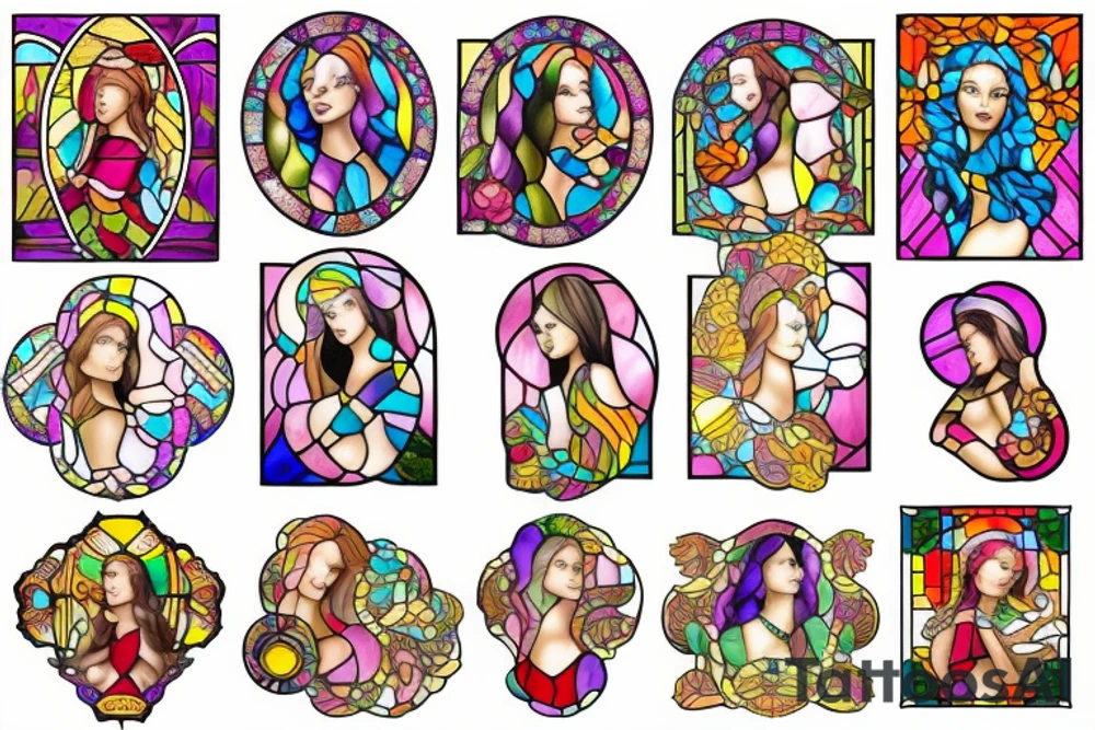Stained glass woman tattoo idea