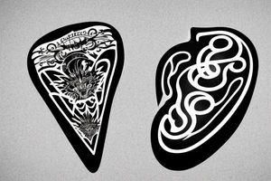 A guitar pick with flaming exhaust pipes coming out from behind tattoo idea