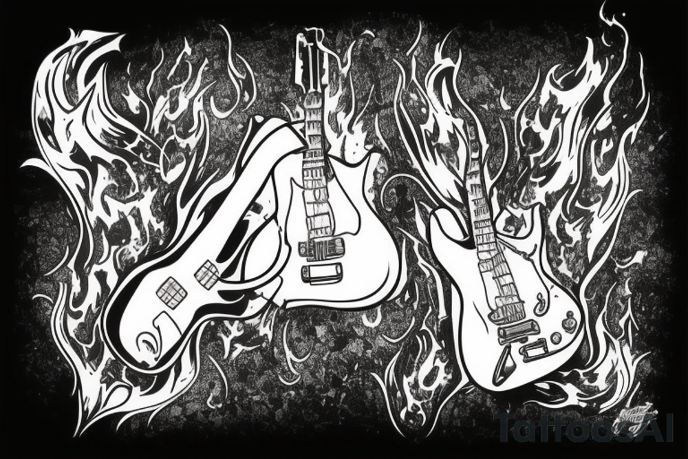 A guitar pick with flaming exhaust pipes coming out from behind tattoo idea