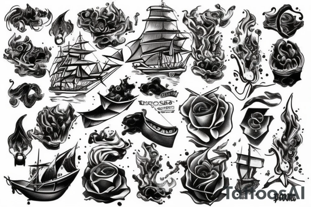 Burning ship tattoo idea