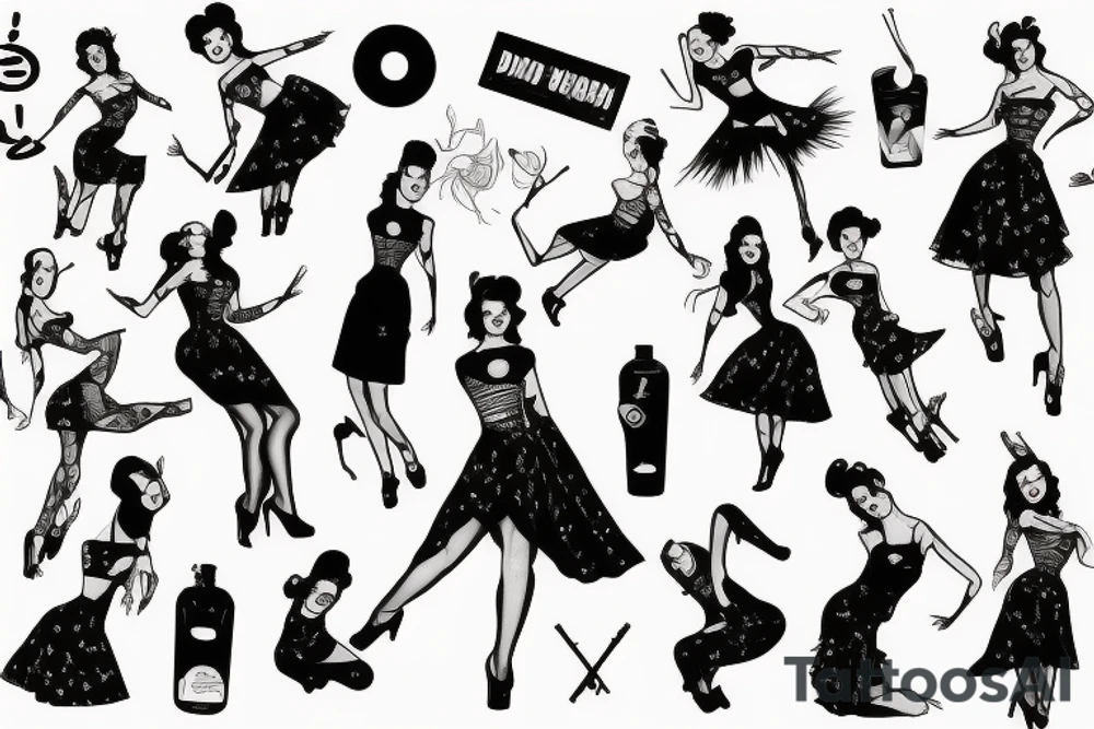 Pinup girl dancing and wearing a dress tattoo idea