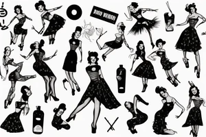 Pinup girl dancing and wearing a dress tattoo idea