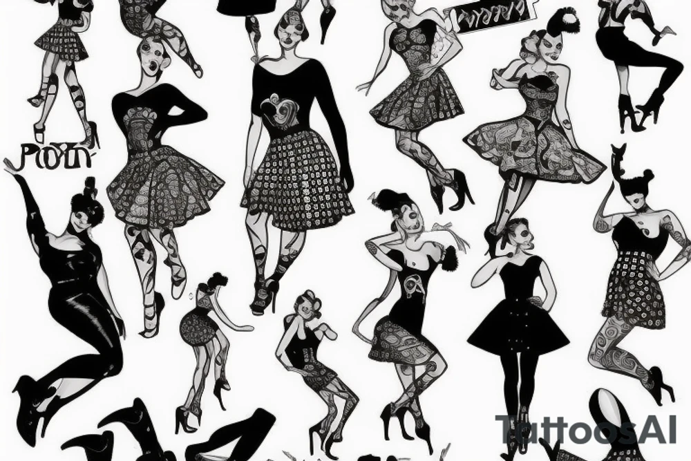 Pinup girl dancing and wearing a dress tattoo idea