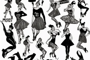 Pinup girl dancing and wearing a dress tattoo idea
