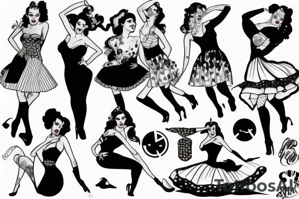 Pinup girl dancing and wearing a dress tattoo idea