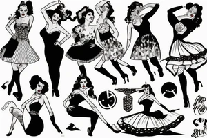 Pinup girl dancing and wearing a dress tattoo idea