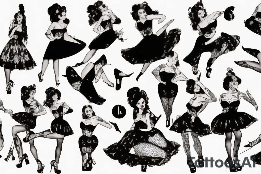 Pinup girl dancing and wearing a dress tattoo idea