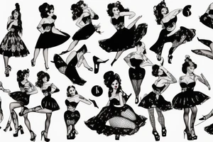 Pinup girl dancing and wearing a dress tattoo idea