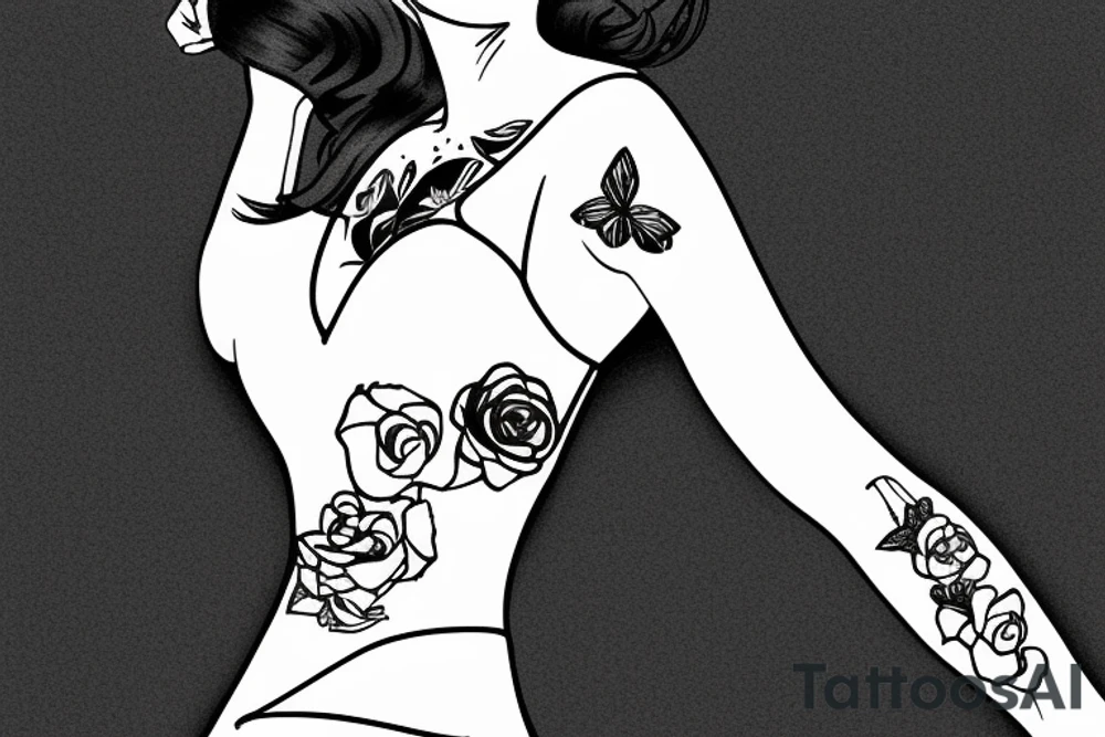 Pinup girl dancing and wearing a dress tattoo idea