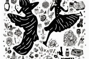 girl dancing and wearing a dress tattoo idea