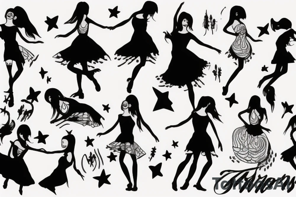 girl dancing and wearing a dress tattoo idea