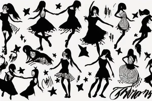 girl dancing and wearing a dress tattoo idea