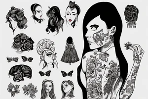 Girl wearing a dress looking over her shoulder and dancing tattoo idea