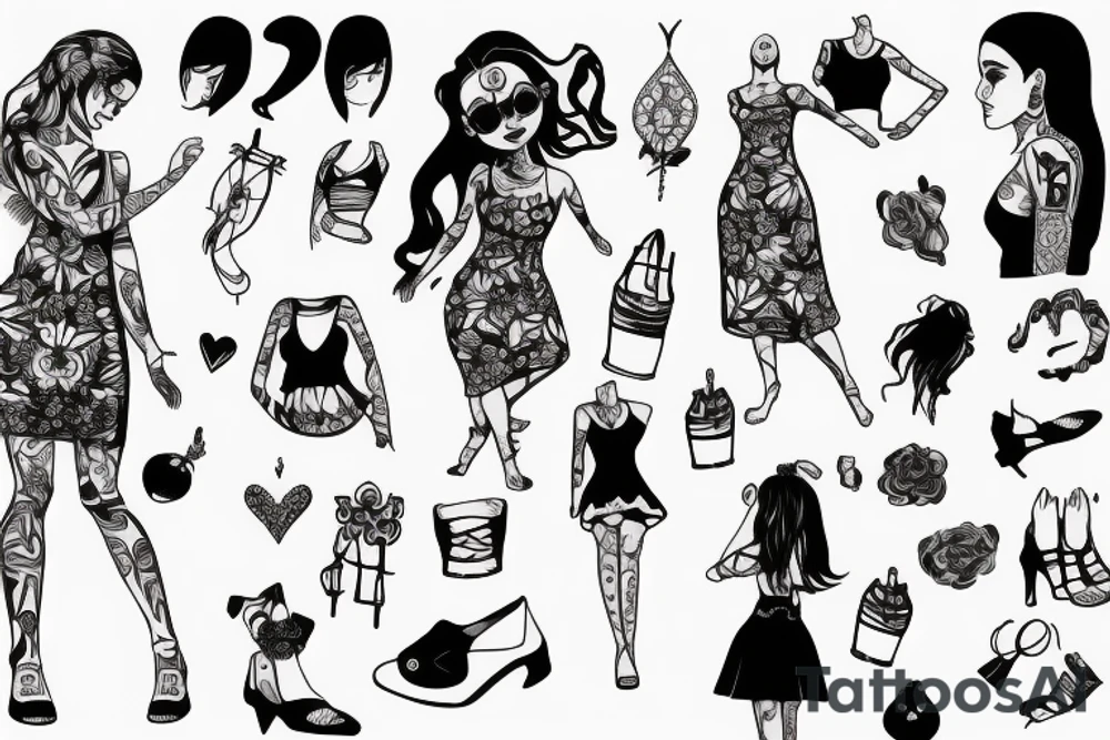 Girl wearing a dress looking over her shoulder and dancing tattoo idea