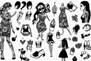Girl wearing a dress looking over her shoulder and dancing tattoo idea