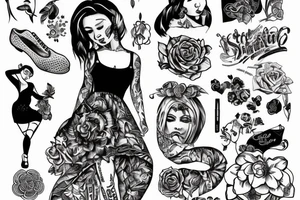 Girl wearing a dress looking over her shoulder and dancing tattoo idea