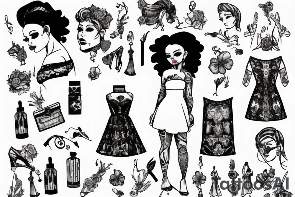 Girl wearing a dress looking over her shoulder and dancing tattoo idea