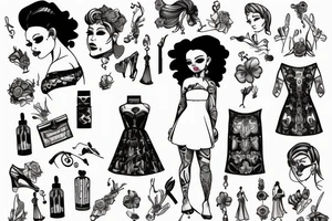 Girl wearing a dress looking over her shoulder and dancing tattoo idea