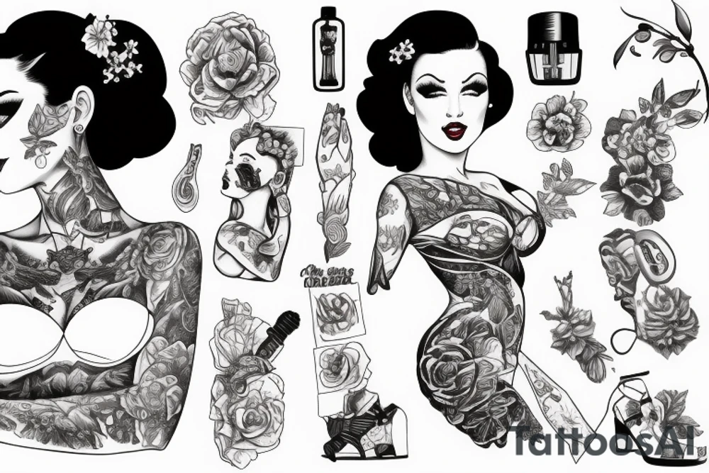 Pinup girl wearing a dress looking over her shoulder and dancing tattoo idea