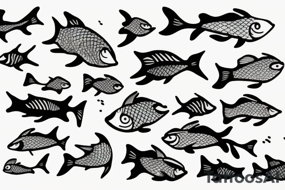Fish swimming in the wrong direction of other fish tattoo idea