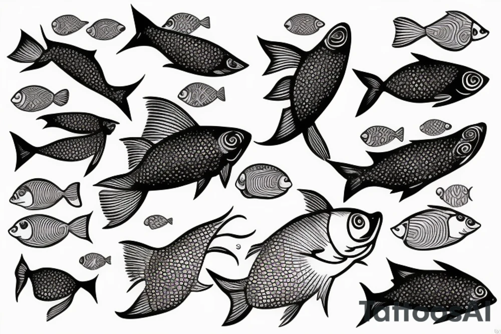 Fish swimming in the wrong direction of other fish tattoo idea