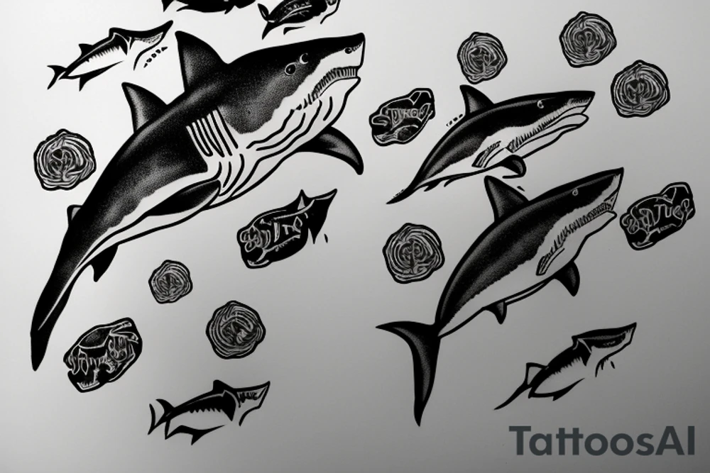 Great white shark one line tattoo idea