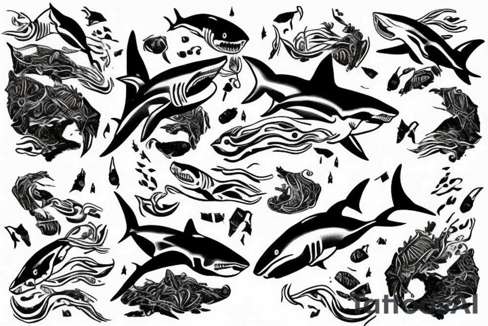 Great white shark one line tattoo idea